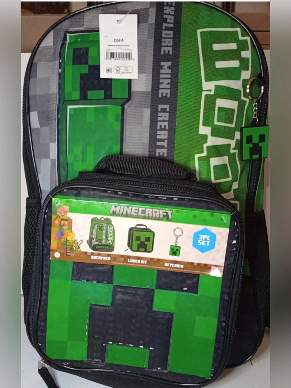 Minecraft Kids Backpack and Lunch Bag Set - Green Creeper